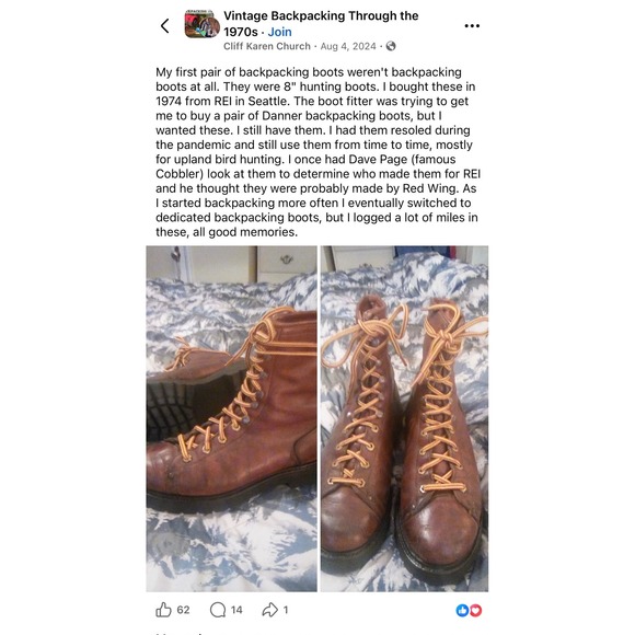 Vintage 1970s REI Red Wing Hunting Boots Brown Lace Up Lug Sole F07188 Size 12 main image 13